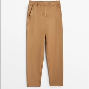 MASSIMO DUTTI cigarette-fit 100% wool trousers in colour camel